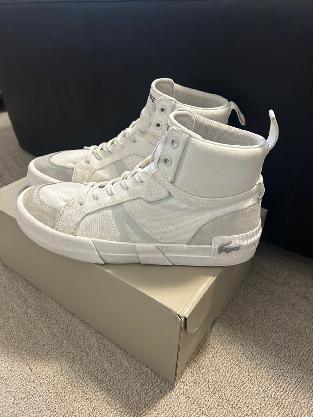 Lacoste Men’s Off-White High-Top Canvas & Suede Sneakers